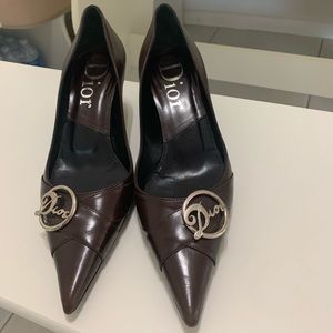 Vintage Dior Logo Brown Leather Heels